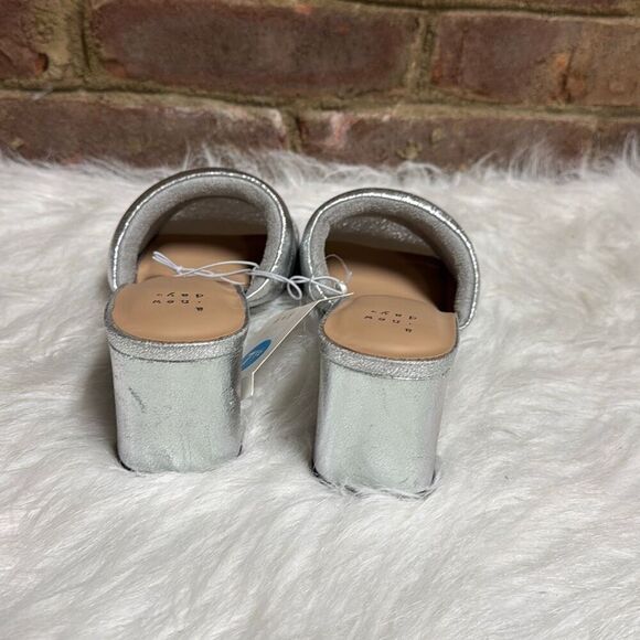 a new day Silver Lilah Puffy Slide Heels Women’s Sz 7.5 Shoe Open Toe Block Heel - Picture 4 of 8